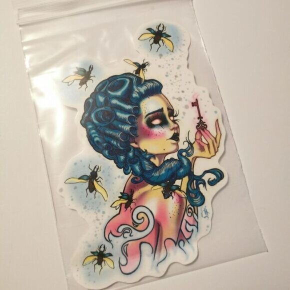 Temp Tattoo Victorian Ghoul Girl with Bugs and Key, Zombie Temporary Tattoo Skin - Picture 2 of 9